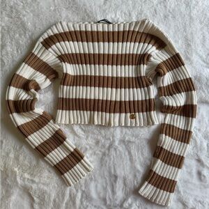 Like New Balmain US X-small women’s gold and white striped knitwear pullover